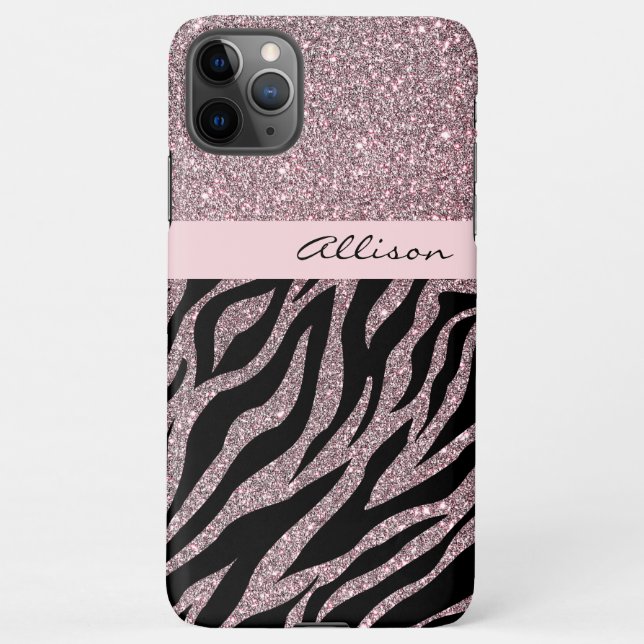 Coque iPhone Fille rose Nom personnalisé Zebra Imprimer Rose Or (Dos)