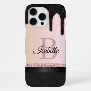 Coque iPhone 16 Pro Max Fille Rose or Parties scintillant étincelle et nom