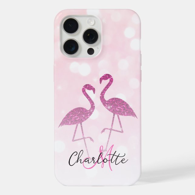 Coque iPhone Flamants brillants de parties scintillant rose Mon (Verso)