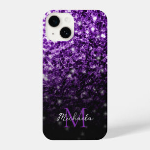 Coque Pour iPhone 14 Flamme de parties scintillant violet foncé scintil