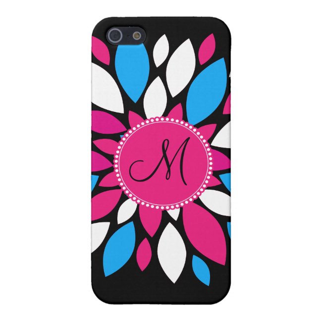 Coque iPhone Fleur bleue turquoise de monogramme de roses (Dos)
