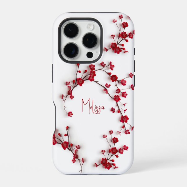 Coque iPhone Fleur de cerisier rouge 3D (Verso)