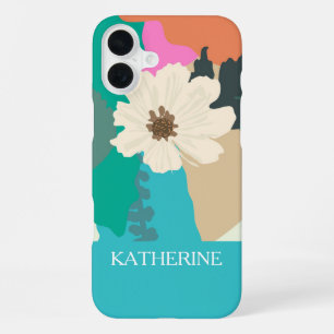 Coque iPhone 16 Plus Fleur de Cosmos Blocs de Couleur Abstraits Moderne