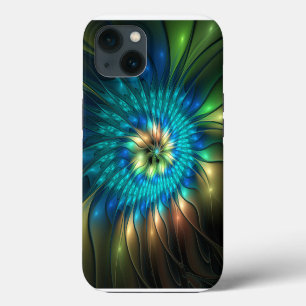 Etui iPhone 13 Fleur de fantaisie lumineuse, fractale abstraite c