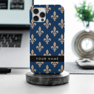 Fleur de Lis, Beige sur Bleu Nuit, Royal, Votre No