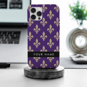 Fleur de Lis, Beige sur Violet, Royal, Votre Nom