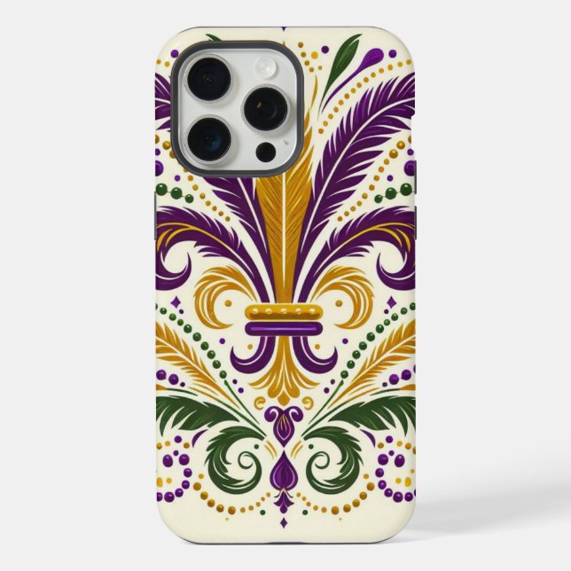 Coque iPhone Fleur de lis jaune et vert violet (Verso)