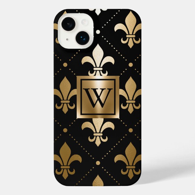 Coque iPhone Fleur de lis noir et or (Verso)