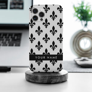 Fleur de Lis, Noir sur Blanc, Noir, Votre Nom