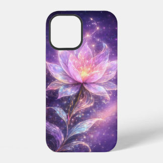 Coque iPhone 12 Fleur de lotus cosmique avec lueur de galaxie