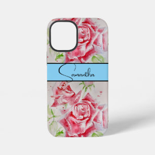 Coque iPhone 12 Mini Fleur de téléphone à aquarelle de rose rouge