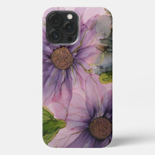 Etui iPhone 13 Pro Max fleur d'encre d'alcool rose et violet