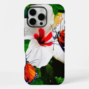 Coque iPhone 16 Pro Max Fleur d'Hibiscus avec 2 papillons à ailes longues
