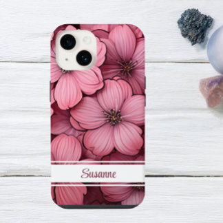 Coque Pour iPhone 14 Fleur florale à fleurs roses personnalisables