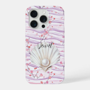Fleur rose rayures violettes coquille perle