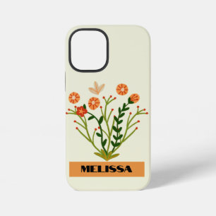 Coque iPhone 12 Mini Fleur sauvage beige minimaliste Noir moderne Typog