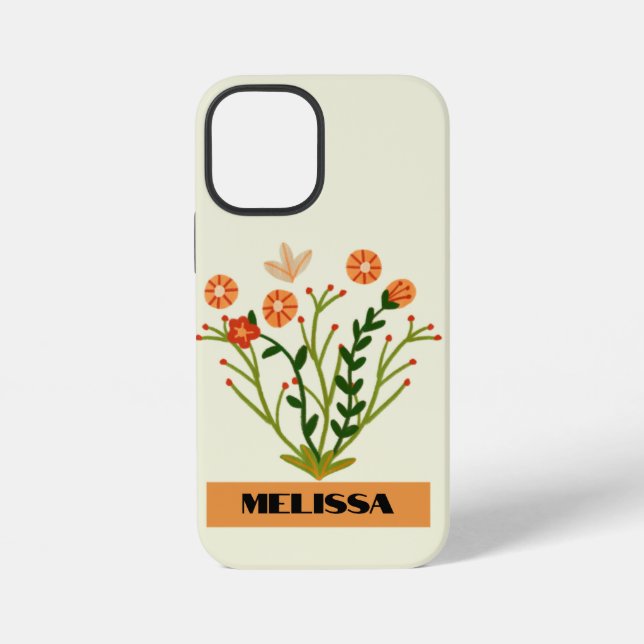 Coque iPhone Fleur sauvage beige minimaliste Noir moderne Typog (Verso)