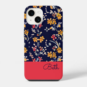 Coque Pour iPhone 14 Fleur sauvage jaune de la marine