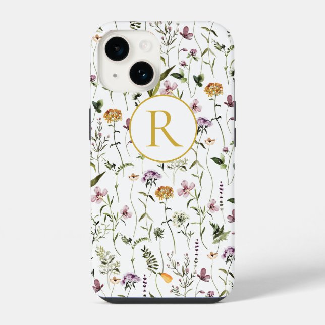 Coque iPhone Fleur sauvage Motif de jardin personnalisé Monogra (Verso)