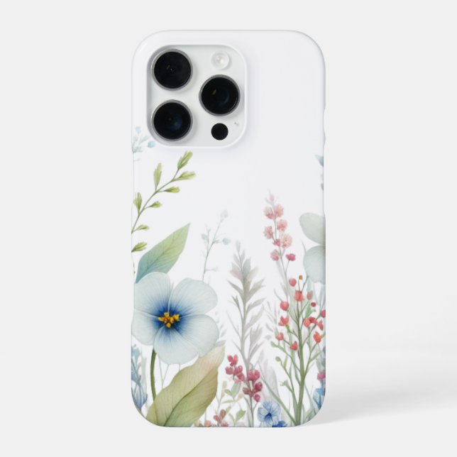 Coque iPhone Fleur sauvage rose et bleu (Verso)