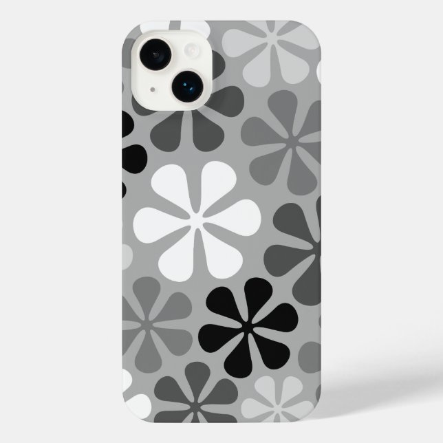 Coque iPhone Fleurs Abstraites Gris noir blanc (Verso)