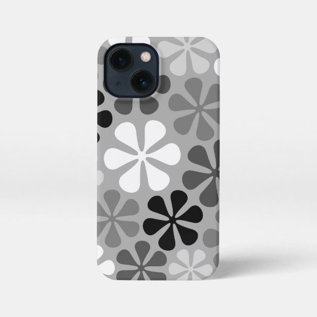Coque iPhone Fleurs Abstraites Gris noir blanc (Verso)