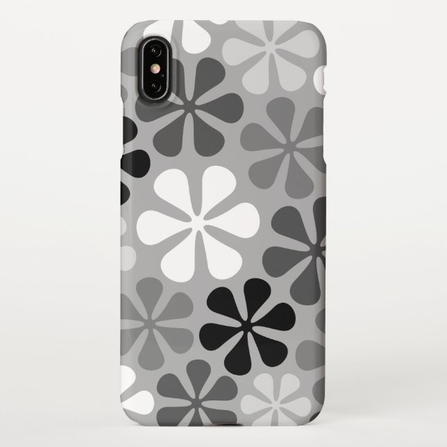 Coque iPhone Fleurs Abstraites Gris noir blanc (Dos)