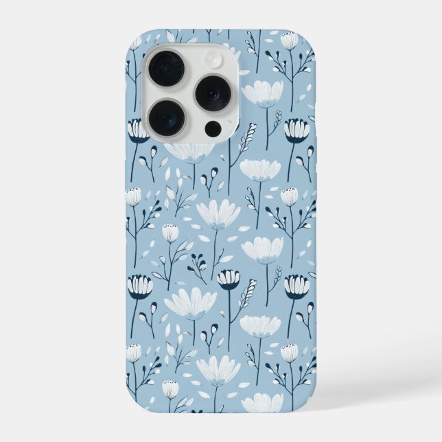 Coque iPhone Fleurs aquarelles fantaisistes bleu blanc marine (Verso)