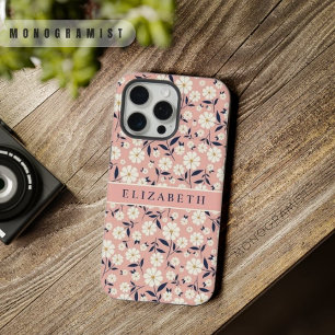Fleurs blanches florales pêche rose personnalisabl