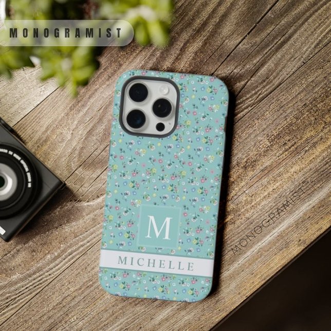 Coque iPhone Fleurs bleues florales blanches (Customizable Blue Floral White Pink Flowers iPhone Case)