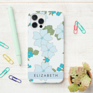 Coque iPhone 12 Pro Fleurs Bleues, Motif De Fleurs, Votre Nom