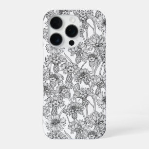 Coque iPhone 16 Pro Fleurs de Cornflowers, fleurs sauvages en noir et 