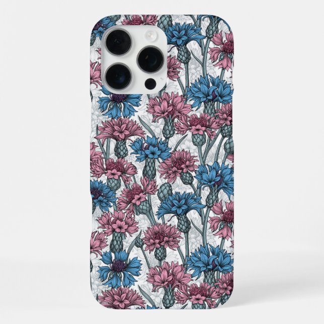 Coque iPhone Fleurs de maïs roses et bleues, fleurs sauvages su (Verso)