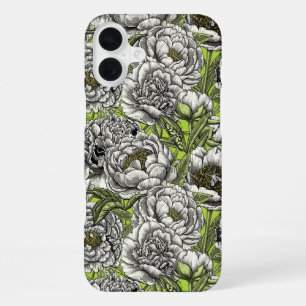 Coque iPhone 16 Plus Fleurs de pivoines blanches et moisissures