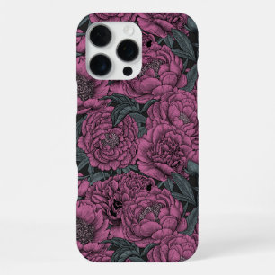 Coque iPhone 16 Pro Max Fleurs de pivoines violettes