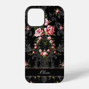 Coque iPhone 12 Fleurs de rococo français personnalisées sur fond