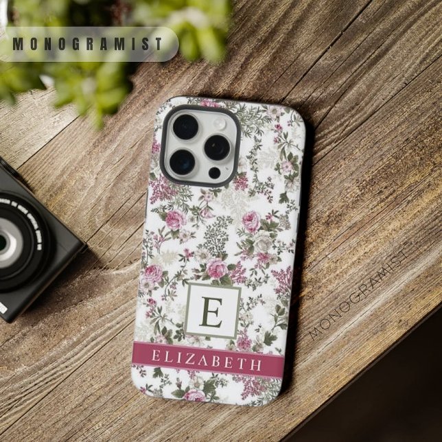 Coque iPhone Fleurs de rose rose florale blanche personnalisabl (Customizable White Floral Pink Rose Flowers iPhone Case)