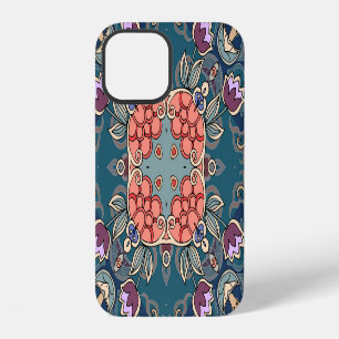 Coque iPhone 12 Fleurs de tulipe Lilac, cadre fleuri ornemental.