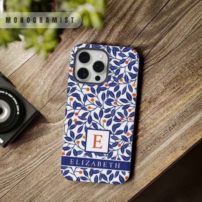 Coque iPhone Fleurs Feuilles Florales Bleues Blancs personnalis (Customizable White Floral Blue Leaves Flowers iPhone Case)