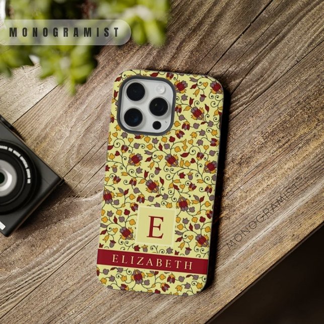 Coque iPhone Fleurs Fleurs Fleurs Fleurs Fleurs Fleurs Fleurs F (Customizable Pale Yellow Floral Red Grey Flowers iPhone Case)
