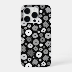 Coque iPhone 16 Pro Fleurs monochromes à motif répétitif