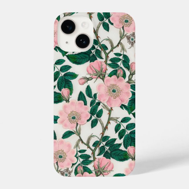 Coque iPhone Fleurs Roses roses et Motif Feuille vert (Verso)