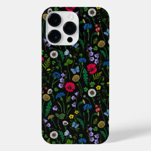 Coque Pour Pour iPhone 14 Pro Max Fleurs sauvages en noir