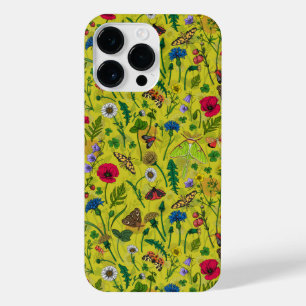 Coque Pour Pour iPhone 14 Pro Max Fleurs sauvages et papillons de nuit en vert