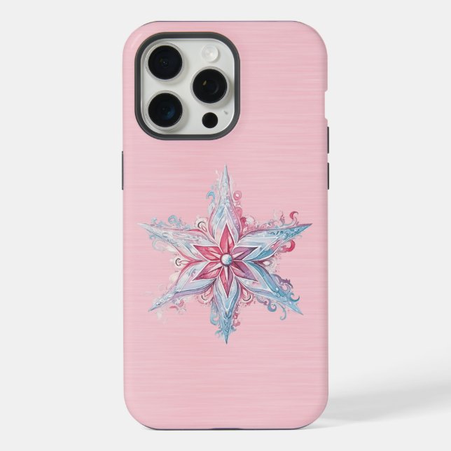 Coque iPhone Flocon de neige rose et bleu géant mignon (Verso)