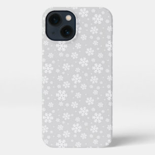 Etui iPhone 13 Flocons blancs sur motif d'hiver argenté
