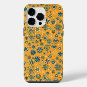 Coque Pour Pour iPhone 14 Pro Max Flocons de Neige Vintage sur Fond Jaune