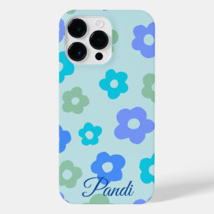 Coque Pour Pour iPhone 14 Pro Max floral bleu personnalisé