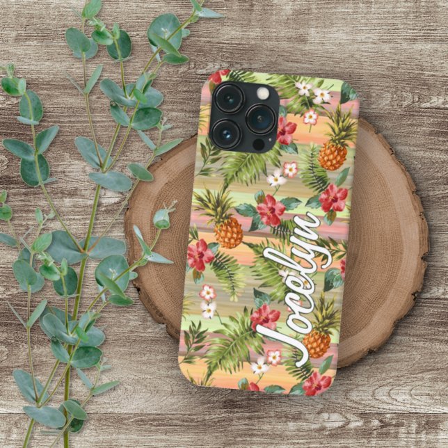 Coque iPhone Floral d'ananas tropical Hawaii coloré sur mesure (Créateur téléchargé)