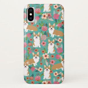 Coque iphone floral de corgi - turquoise